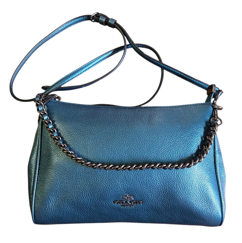 Coach Teal Metallic Carrie Convertible Crossbody Bag